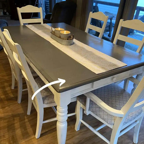 Dining table with Matte Sealer for Painted Furniture and Cabinets Water Based Clear Matte Topcoat applied, no yellowing visible.