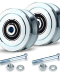 Heavy Duty 4 Inch V Groove Gate Wheels 3000 Lbs Load Capacity Solid Steel Sliding Pivot Caster Galvanized Surface Coating with bolts and nuts