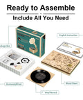 3D Wooden Gramophone Puzzle For Adults DIY Mechanical Model Kit 1 To 1 Replica Record Player For desk, box, instructions, wood sheets, 7-inch vinyl