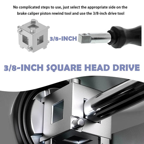 Close-up of Six-Side In One Car Brake Caliper Compression Tool with 3/8 Inch Square Drive for disc brake caliper adjustment.
