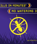Illustration of yellow ant circled, text 'kills in minutes, no watering in,' promoting Fire Ant Mound Blitz Fire Ant Killer For Lawns Gardens And Ornamental Plants, 8 Pre-Measured Packs, Kill The Queen And The Entire Mound With One Pour, No Mixing No Watering, Perfect For Lawn Edges Flower Beds And Shrubs.