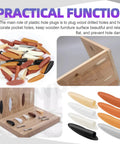 360 Piece Pocket Hole Plug Kit With Screws, 7mm Plastic Plugs In 8 Colors, slant oblique hole caps displayed with wooden board.