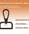 Hella Durable One Inch Zinc Alloy Swivel Snap Hooks With Pro Level Lobster Claw Clasps For Daily Carrying And Crafting Bringing A Crisp Black Feel To Any Project Six Pack, showcasing a 360-degree rotating design.