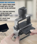 Changing ink cartridge for Heavy Duty Eight Band Self Inking Number Stamp With Slick Stainless Steel Dials And Killer Bold Black Ink.
