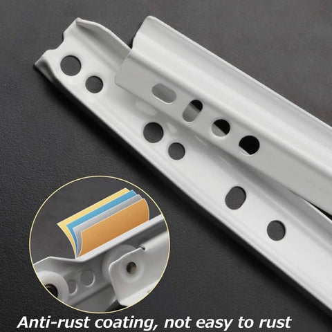 Heavy-Duty Drawer Slides For Wood Drawers And Office Furniture, Smooth 2-Section Roller Rails With Partial Extension, 35kg Load Capacity, Durable Metal Hardware, Easy Install, 1 Pair, white steel rails