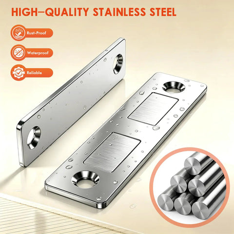 Three Pack Magnetic Door Catch Set With Dual Magnets Heavy Duty 30 Lb Cabinet Catches Secure With Screws Or Double Sided Tape Silver Finish For Cabinets And Drawers shown with waterproof silver finish and screws.