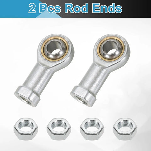 Two Pack SI14T/K Rod End Bearings, 14mm Bore, M14x2 Right Hand Female Thread, Self-Lubricating Chrome Steel Joint With Jam Nuts