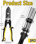2-Piece 5-Blade Hand Crimper For Sheet Metal And Gutter, black ergonomic grip, measuring 10.5 inches, side view, dimensions shown