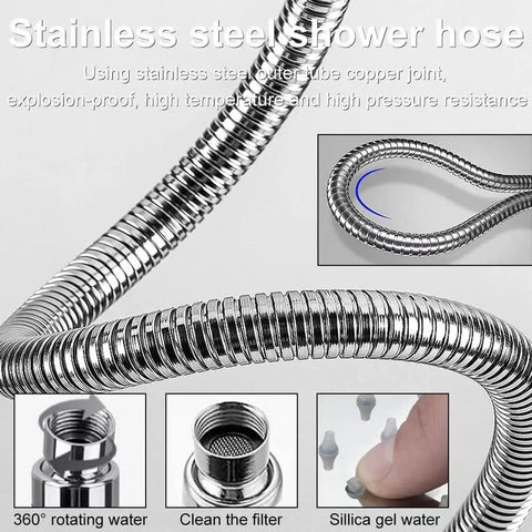 Stainless steel shower hose for 12 Inch Shower Head With Extension Arm And Handheld Spray 9 Setting Rain Shower System.