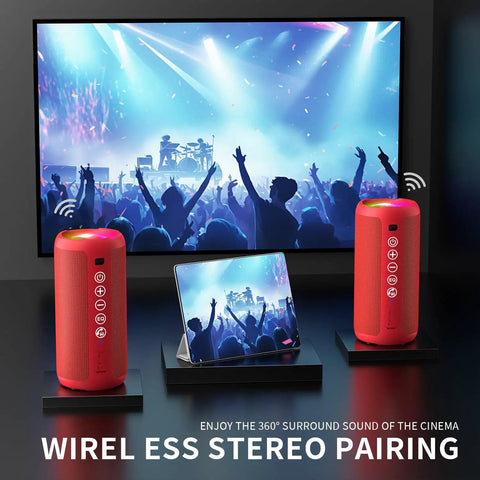 24W Bluetooth Speaker With Deep Bass And Dual Pairing, IPX7 Waterproof, Bluetooth 5.3, LED Lights, 30 Hour Playtime