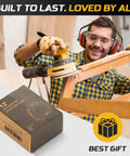 Worker using tools with box of 12 Foot Magnetic Tape Measure With Magnetic Hook And Fraction Markings nearby, labeled as best gift.