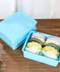 Blue Plastic Wardrobe Organizer Set 3 Piece Drawer Dividers For Underwear And Socks with neatly stored bras.