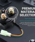 Built Tough Starter Solenoid Relay For Motorcycle Scooter With Heavy Duty Copper Terminals Vibration Resistant Construction, top view with wiring.