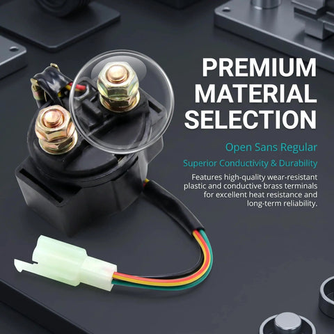 Built Tough Starter Solenoid Relay For Motorcycle Scooter With Heavy Duty Copper Terminals Vibration Resistant Construction, top view with wiring.