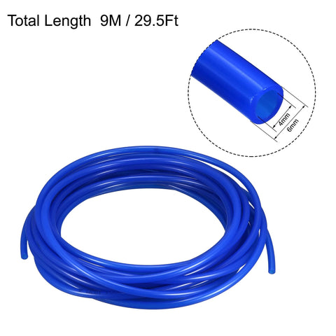 Blue PU air tubing coil, 6mm OD x 4mm ID, 9m length