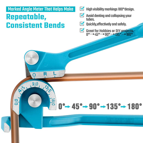 Duratech 180 Degree Tubing Bender 3 In 1 Pipe Bender Tool for Soft Copper Brass Aluminum Thin Steel with angle meter.