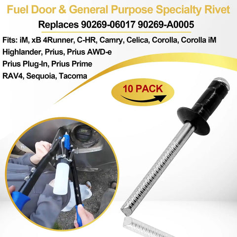 Heavy Duty Fuel Tank Door Rivet 10 Pack Gas Cap Screw Fastener Clips For Toyota Lexus Camry Corolla RAV4 Tacoma close-up detail
