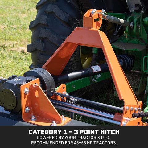 3 Point 60 Inch Flail Mower With Hydraulic Side Shift For Cat 1 Tractors And Loaders, PTO Powered 40-50HP Mowing Attachment With Replaceable Forged Hammer Blades, Built Beefy For Real Tough Underbrush