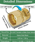 Brass 3/4 GHT Female To 3/4 GHT Male Swivel Adapter For Garden Hoses, 360 Degree Anti Twist Connector, O Ring Seal No Leaks, Pressure Washer Gun Swivel Fitting, Easy To Use, Durable Brass Construction, dimensions shown