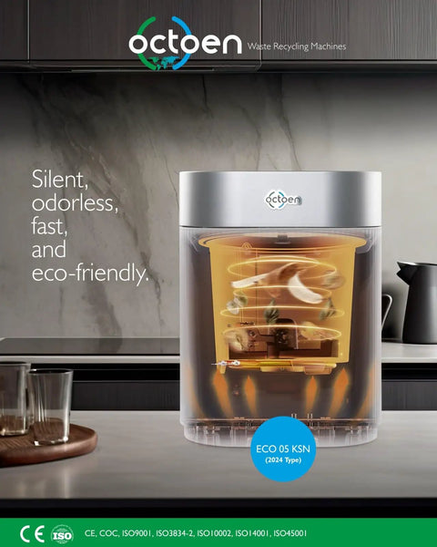 3L Electric Kitchen Composter With UV C Light Sanitizer And Auto Cleaning on countertop, promoting silent and eco-friendly features