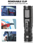 Rechargeable 1400 Lumen LED EDC Flashlight With 90 Degree Swivel Head clipped to clothing and hat