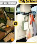 Image showing Hard Hat Holder And 3 Hook Organizer For Truck And Car Seats installed on a tidy car seat, organizing items.