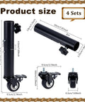 Product size details for Top Tier Heavy Duty Table Leg Extenders With Casters Four Pack Adjustable Height Risers.