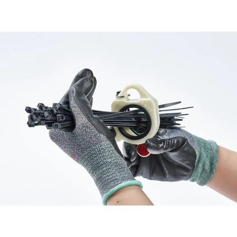 Hands in gloves holding Two Pack Zip Tie Organizer Holders with Twenty 8 Inch Black Cable Ties for indoor and outdoor use