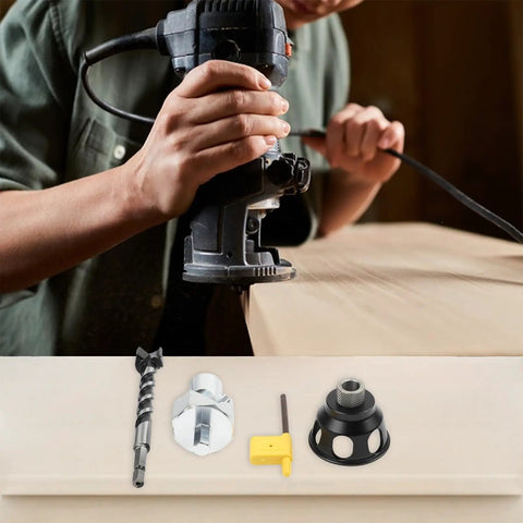 Built Tough Vertical Drill Guide Aluminum Alloy Positioning Jig For Precision Woodworking Doweling with drill and accessories on wood