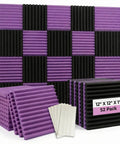 Big Time Kickass 52 Pack Acoustic Foam Wedge Tiles 12X12 Inches Black And Purple Sound Absorbing Panels For Home Studio Setup Includes Heavy Duty Double Sided Adhesive Tape For Pro Acoustics