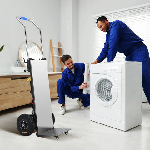 Beefed Up Motorized Hand Truck With 1200W Power And Stair Climbing Capability, Hauls Up To 881 Lbs Smoothly, Lithium Battery, Dual Safety Ropes, Electric Moving Cart For Household Appliances And Heavy Cargo Transport moving wrapped washer indoors