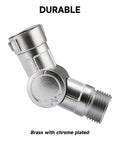 High Flow Brass Swivel Hose Connector 180 Degree and 360 Degree Adjustable Elbow for Garden Hose Three Quarter Inch GHT Fitting in chrome-plated brass