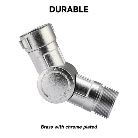 High Flow Brass Swivel Hose Connector 180 Degree and 360 Degree Adjustable Elbow for Garden Hose Three Quarter Inch GHT Fitting in chrome-plated brass