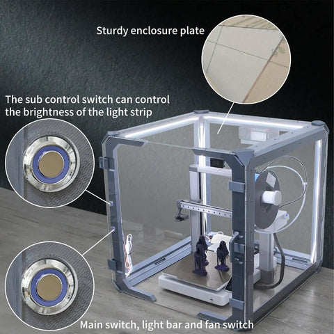 DIY 3D Printer Enclosure Kit For A1 unassembled sealing design with control switches and sturdy enclosure plate, 603x603x606mm.