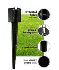 Pack Of Four Heavy Duty Fence Post Anchors Ground Spikes In Black Powder Coat Finish, 24 Inch Length With 4 By 4 Inch Outer Size