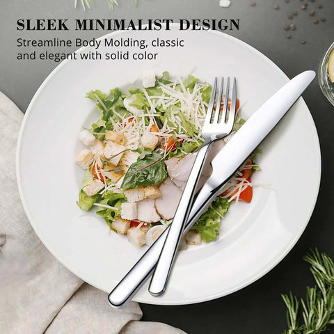 Salad served with 20 Piece Flatware Set For 4 In 18/10 Stainless Steel, Mirror Polished Silverware, Knife and Fork Visible