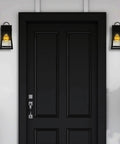 Front door with two 1-Light Outdoor Wall Lamp In Black, Founders Style Exterior Light Fixture For Home on either side