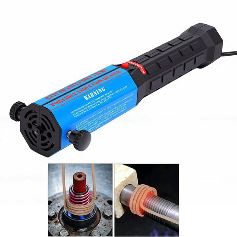 1300W Magnetic Induction Heater For Snapping Loose Rusted Bolts And Seized Bearings, view of induction heater with warning label and adjustable knobs.