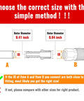 Diagram illustrating size selection for 3/8 Inch Hose Barb To 1/2 Inch NPT Brass Air Hose Fittings Kit Dual Pack, showing diameter measurements.