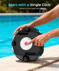 2026 Upgrade Cordless Robotic Pool Cleaner with 80 Minute Run Time for Above Ground Pools shown on poolside being activated.