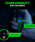 Rhino USA digital tire pressure gauge with LCD backlit display and lighted nozzle, green ergonomic handheld