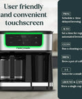 Dual Brew Coffee Maker With 12 Cup Glass Carafe And Single Serve Pods Programmable Touchscreen For Ground Coffee Or K Cup Auto Shut Off Black Great For Busy Mornings And Everyday Use, front view with touchscreen and dual containers.