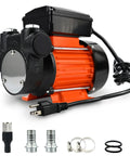 Powerful 110 Volt Fuel Transfer Pump With Half HP Motor Delivers Eighteen GPM For Diesel Kerosene Biodiesel Self Priming With Three Quarter In NPT Fittings And Strainer Great For Tractors Trucks Generators And Farm Tanks with accessories