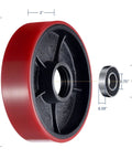 Heavy Duty Red Poly Tread Pallet Jack Steering Wheels Set 7 Inch By 2 Inch 20mm ID Bearings With Sealed 6204 Bearings Replacement