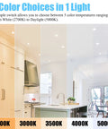 5 color temperatures in kitchen with 12 Pack 4 Inch LED Recessed Ceiling Lights Dimmable With 5CCT Selectable Color Temperature 2700K To 5000K Ultra Thin 12W Equals 100W 1050 Lumens Can Killer Downlight for Home Office Kitchen and Living Areas.
