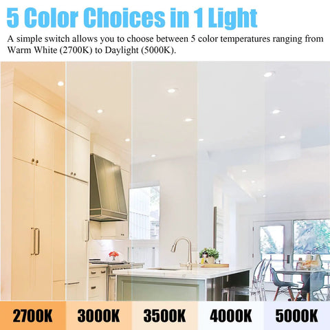 5 color temperatures in kitchen with 12 Pack 4 Inch LED Recessed Ceiling Lights Dimmable With 5CCT Selectable Color Temperature 2700K To 5000K Ultra Thin 12W Equals 100W 1050 Lumens Can Killer Downlight for Home Office Kitchen and Living Areas.