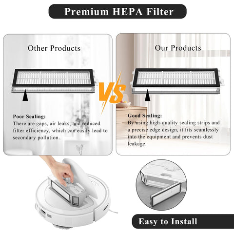 Comparison of HEPA filters showing sealing quality for Qrevo S Curve Pro Plus MaxV Edge vacuum with focus on Replacement HEPA Filter Set