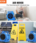 Beefed Up 1/2 HP Air Mover Carpet Dryer Portable Floor Blower with 4 Adjustable Angles 3 Speed Settings 2600 CFM Timer