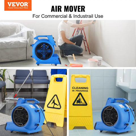 Beefed Up 1/2 HP Air Mover Carpet Dryer Portable Floor Blower with 4 Adjustable Angles 3 Speed Settings 2600 CFM Timer