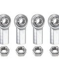 Set Of Four CF6 Rod End Bearings 3/8 Inch Bore 3/8-24 Right Hand Female Thread Self Lubricating Joint With Jam Nuts Chrome Steel Built Tough For Heavy Duty Load Handling And Smooth Pivot, four bearings and nuts